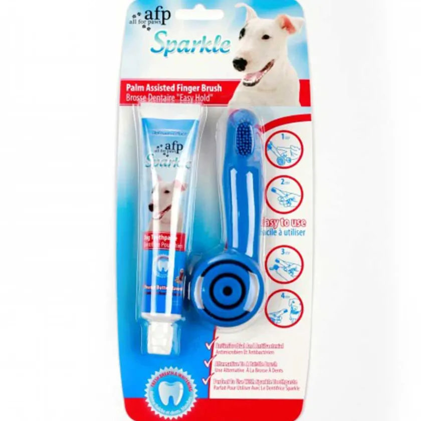 AFP Cuidado Dental | Dentales^Sparkle Cepillo Dedo y Pasta para Perros