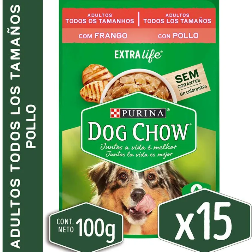 Dog Chow - Purina Húmedos^Alimento húmedo para perro DOG CHOW® Adultos con Pollo sobre 100gr Pack 15 Unidades