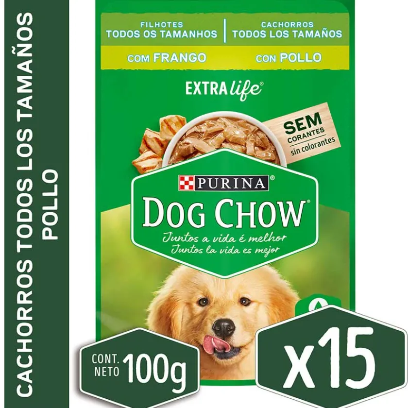 Dog Chow - Purina Húmedos^Alimento húmedo para perro DOG CHOW® Cachorros con Pollo sobre 100gr Pack 15 Unidades