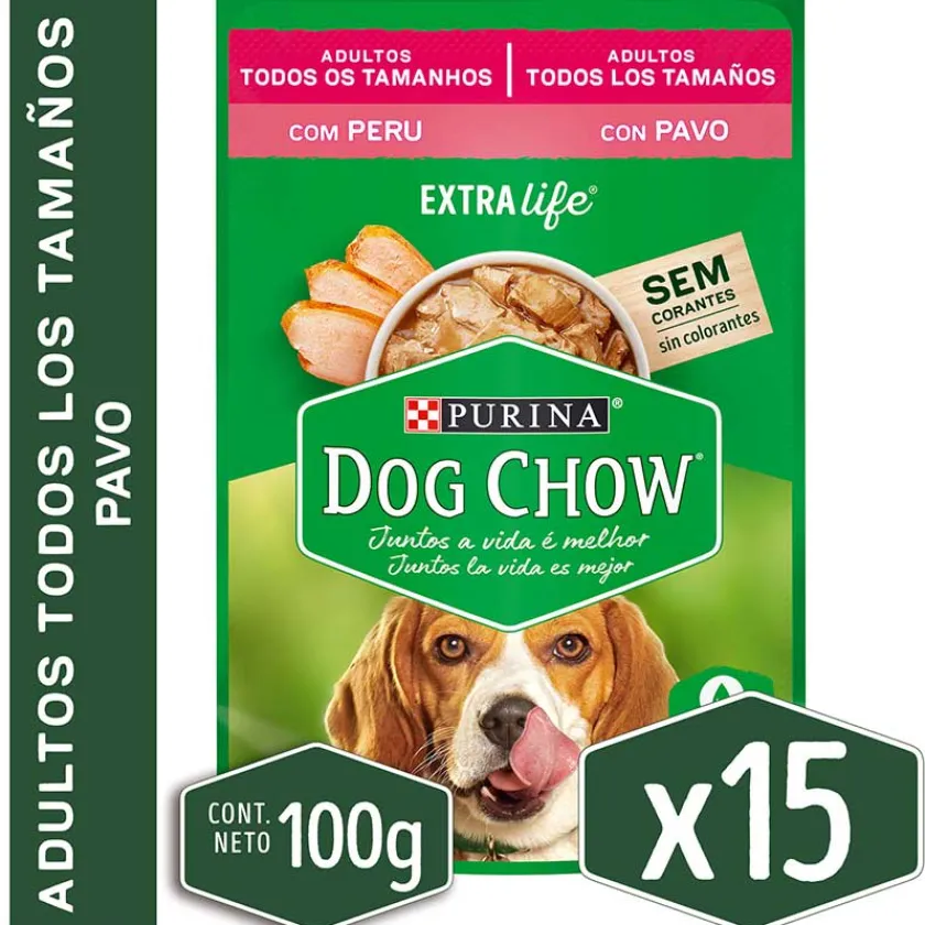 Dog Chow - Purina Húmedos^Alimento húmedo para perro DOG CHOW® Adultos con Pavo sobre 100gr Pack 15 Unidades