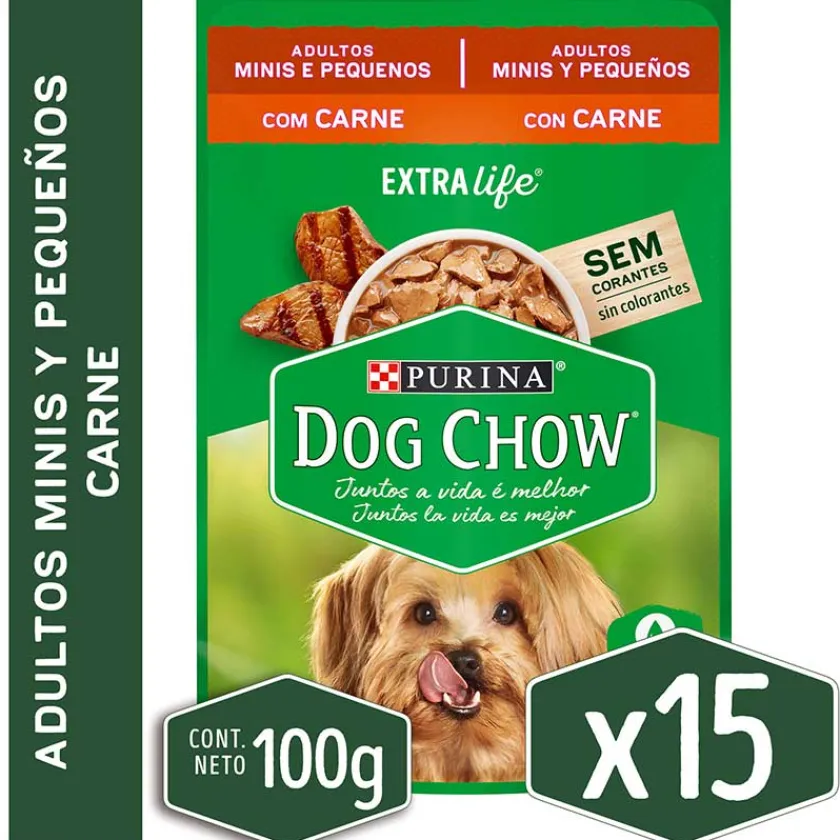 Dog Chow - Purina Húmedos^Alimento húmedo para perro DOG CHOW® Adultos Minis y Pequeños Sabor Carne 100gr Pack 15 Unidades