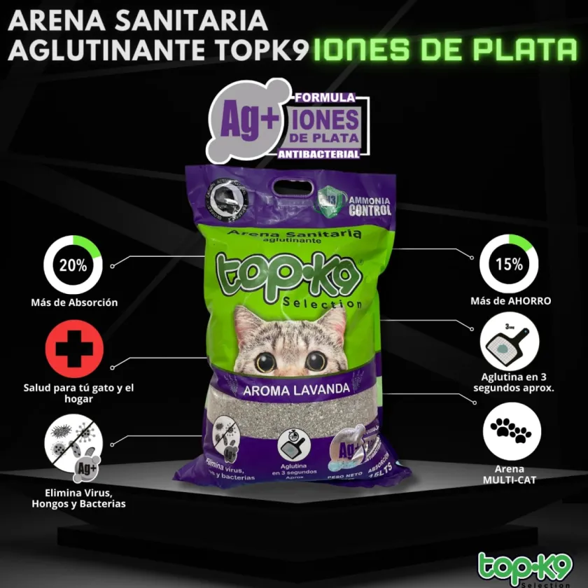 TOP K9 Arenas | Senior (+7 Años)^Arena Aglutinante Topk9 Iones De Plata/carbón Activado Lavanda 10kg