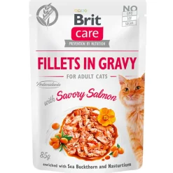 Brit Care Húmedos^Cat Fillets in Gravy Pouch Salmon 85gr Pack 6 Unidades