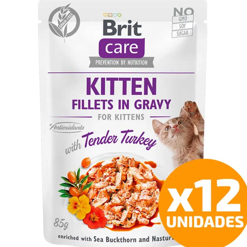 Brit Care Húmedos^Cat Pouch Kitten Sabor Pavo 85gr Pack 12 Unidades