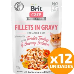 Brit Care Húmedos^Cat Pouch Sabor Pavo y Salmón 85gr Pack 12 Unidades