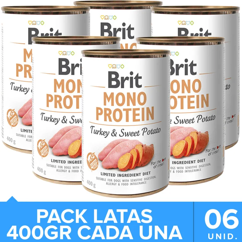 Brit Care Húmedos^Mono Protein Pavo y Papa Dulce Pack 6 Unidades