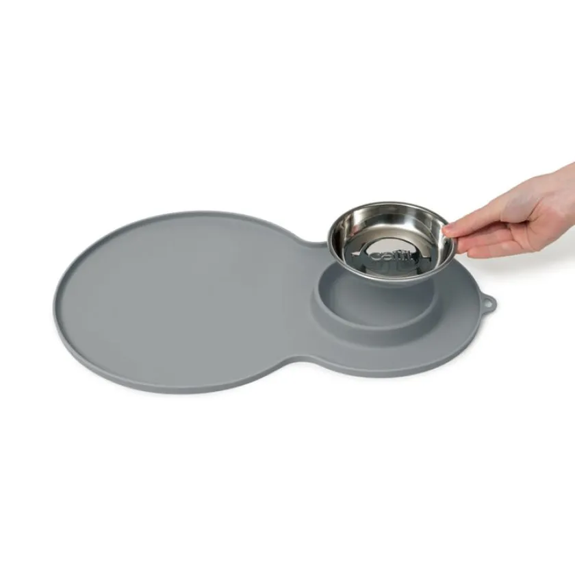Cat it Comederos Y Fuentes De Agua | Higiene Y Aseo^Alfombra Protectora para Fuente y Plato Gris