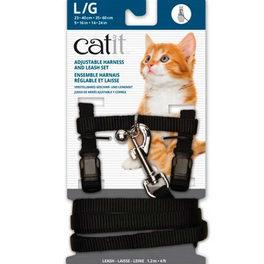 Cat it Arnes, Collares, Correas | Adultos (1 A 7 Años)^Arnes Large con trailla para Gatos color negro