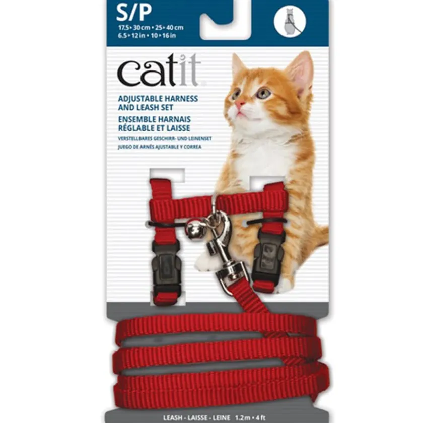 Cat it Arnes, Collares, Correas^Arnes Small con trailla para Gatos Color Rojo