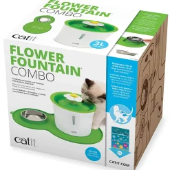 Cat it Comederos Y Fuentes De Agua^COMBO Fuente Bebe Flor 3 Litros + Mantel con plato