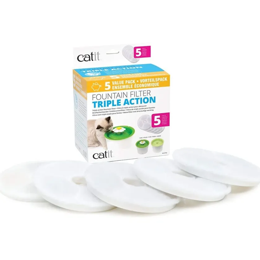 Cat it Comederos Y Fuentes De Agua^Filtros para Fuente Flor 3 Litros 5 Unidades