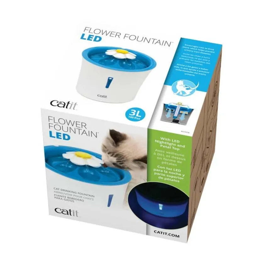 Cat it Comederos Y Fuentes De Agua^Fuente Bebedera Flor con luces Led 3Ltrs