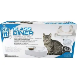 Cat it Comederos Y Fuentes De Agua^Plato de vidrio Base Blanca para gatos