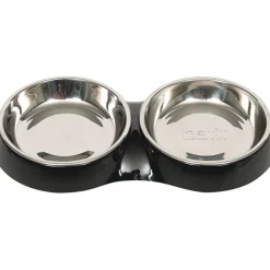 Cat it Comederos Y Fuentes De Agua^Plato Doble Acero Inoxidable con Borde Bajo Color Negro