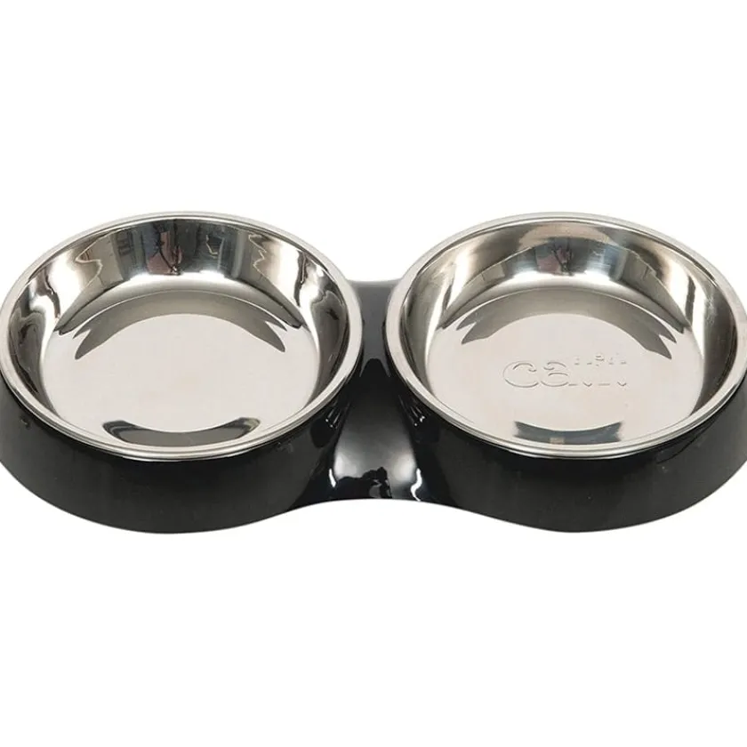 Cat it Comederos Y Fuentes De Agua^Plato Doble Acero Inoxidable con Borde Bajo Color Negro