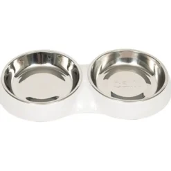 Cat it Comederos Y Fuentes De Agua^Plato Doble Acero Inoxidable con Borde Bajo Color Blanco