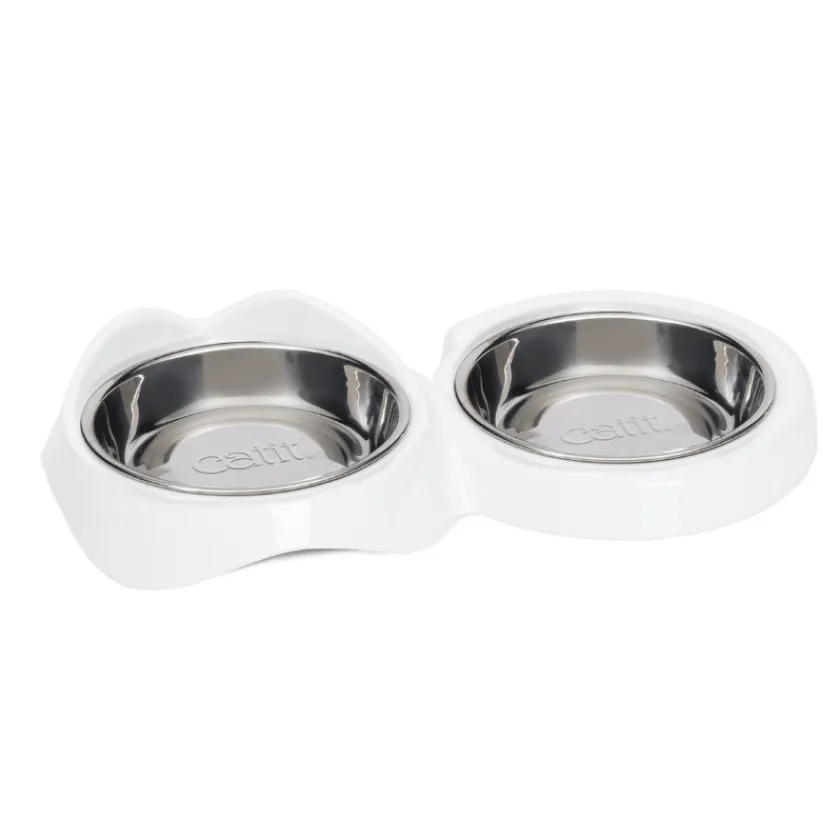 Cat it Comederos Y Fuentes De Agua | Adultos (1 A 7 Años)^Catit Pixi Comedero Doble Borde Bajo