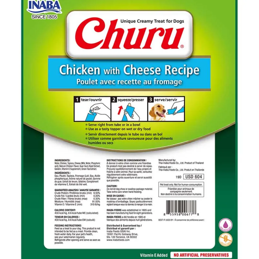 Inaba Húmedos^Churu para perros Sobre 8 Tubitos Sabor Pollo y Queso