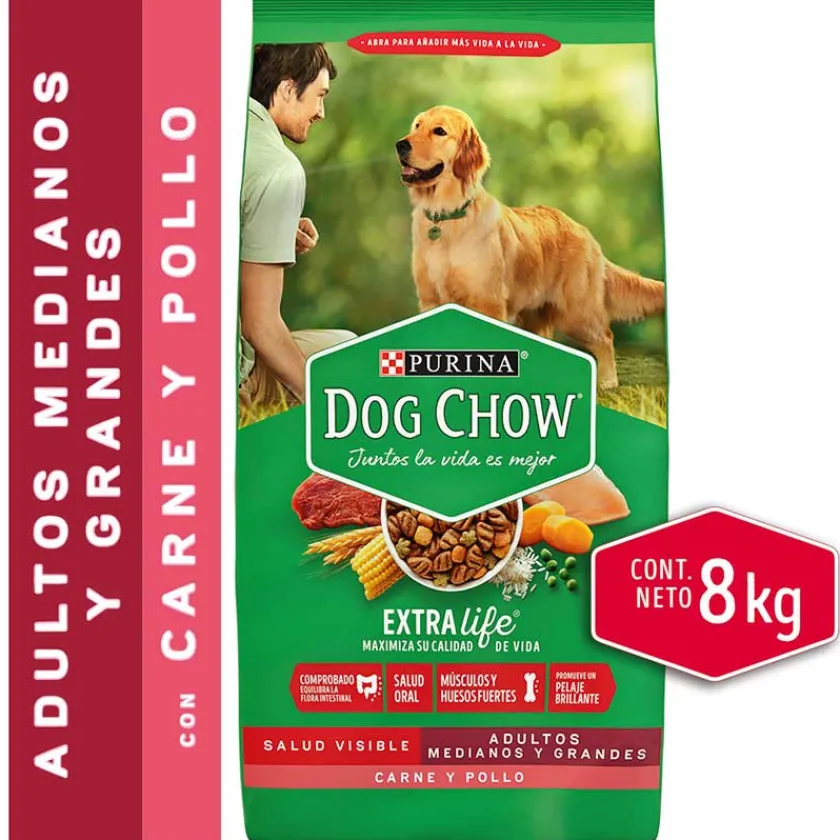 Dog Chow - Purina Adultos (1 A 7 Años)^DOG CHOW Perros Adultos Medianos y Grandes Carne y Pollo 8kg