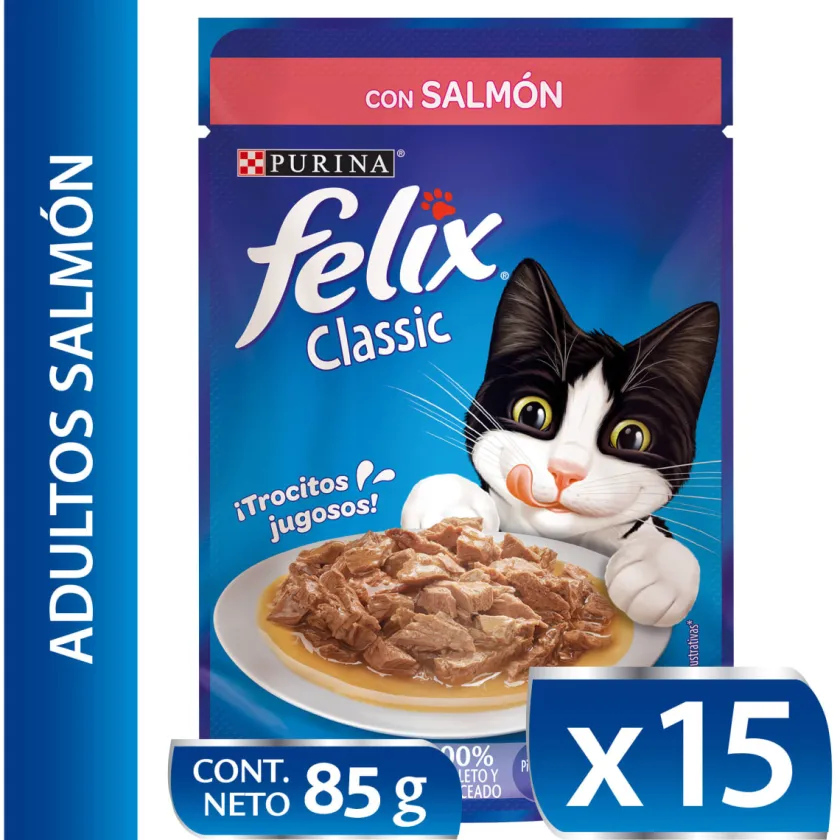 Felix - Purina Húmedos^Felix Adultos Salmón en Salsa 85gr Pack 15 Unidades