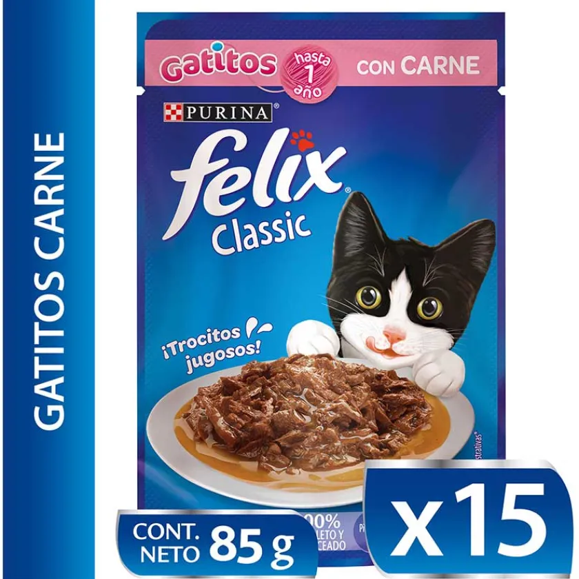 Felix - Purina Húmedos^Felix Gatitos Carne en Salsa 85gr Pack 15 Unidades