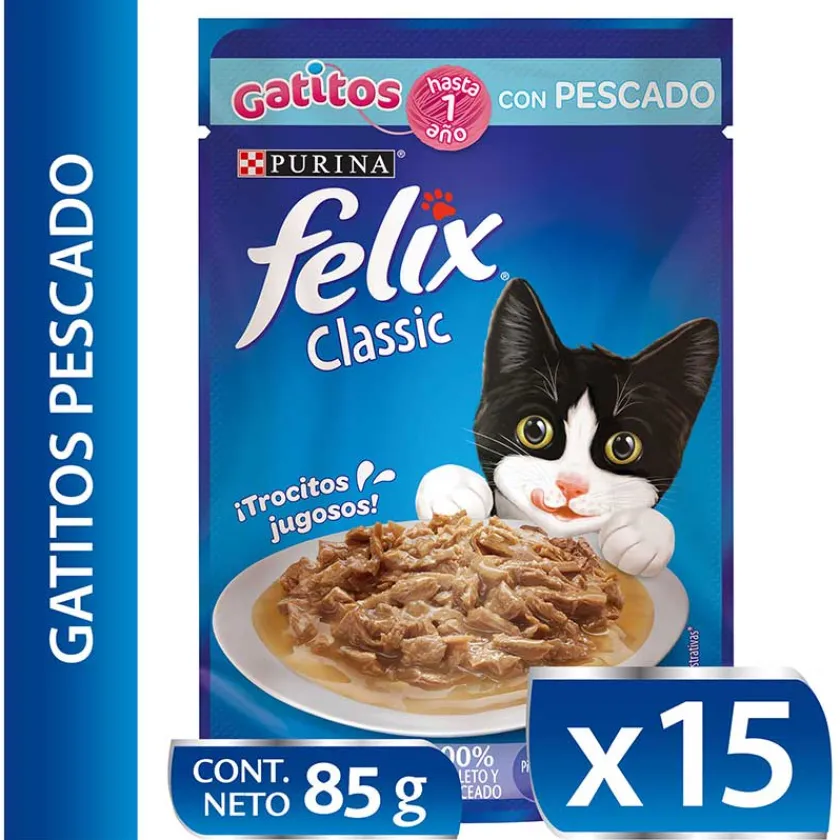 Felix - Purina Húmedos^Felix Gatitos Pescado en Salsa 85gr Pack 15 Unidades