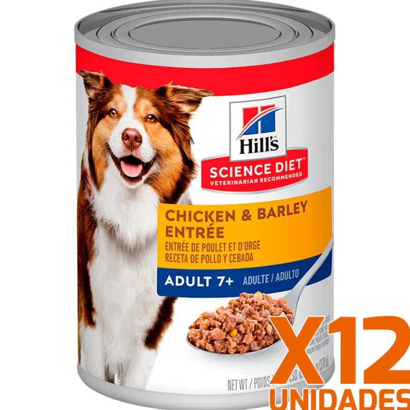 Hills Húmedos^Dog Senior Lata Pollo y Cebada 370gr X 12 Unidades
