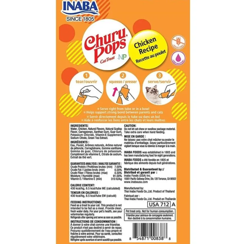 Inaba Galletas^Ciao Churu Pops Pollo 4 tubitos 60gr
