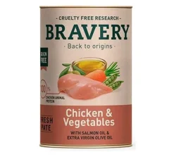 Bravery Húmedos^Lata Alimento Húmedo Natural para Perro Adulto Receta Pollo y Vegetales 290 g
