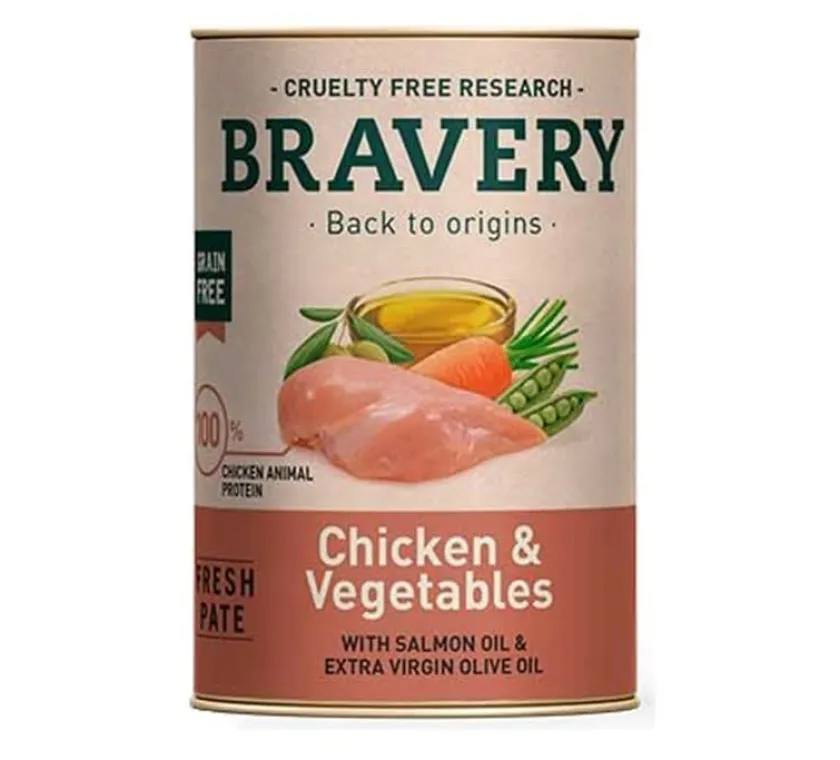 Bravery Húmedos^Lata Alimento Húmedo Natural para Perro Adulto Receta Pollo y Vegetales 290 g