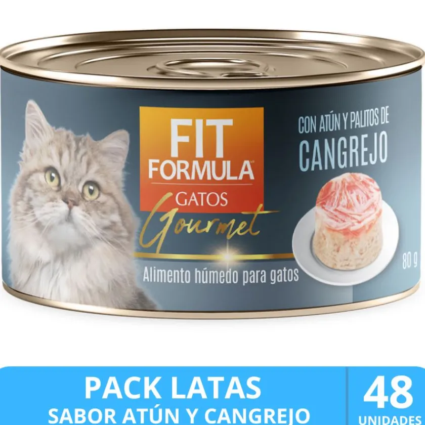 Fit Formula Húmedos^Lata Gato Gourmet Sabor Atún y Cangrejo 80gr PACK 48 unidades