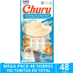 Inaba Húmedos | Senior (+7 Años)^Mega Pack 48 Sobres Ciao Churu Atún y Mariscos (192 Tubitos)