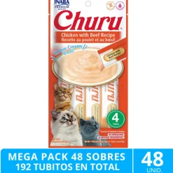 Inaba Húmedos | Adultos (1 A 7 Años)^Mega Pack 48 Sobres Ciao Churu Pollo y Carne (192 Tubitos)
