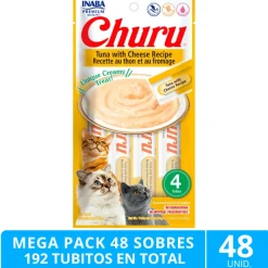 Inaba Húmedos | Castrados^Mega Pack 48 Sobres Ciao Churu Atún con Queso (192 Tubitos)