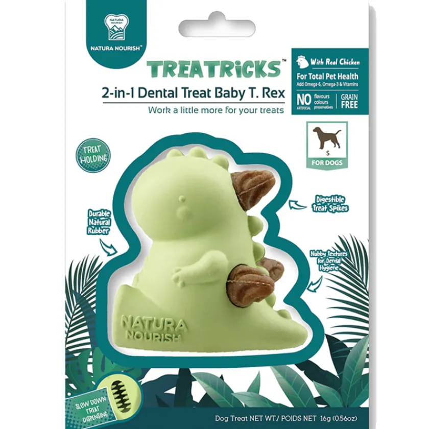 Natura Nourish Juguetes | Dentales^Treatricks Treat Bebe T-Rex Juguete con premios sabor pollo para perros