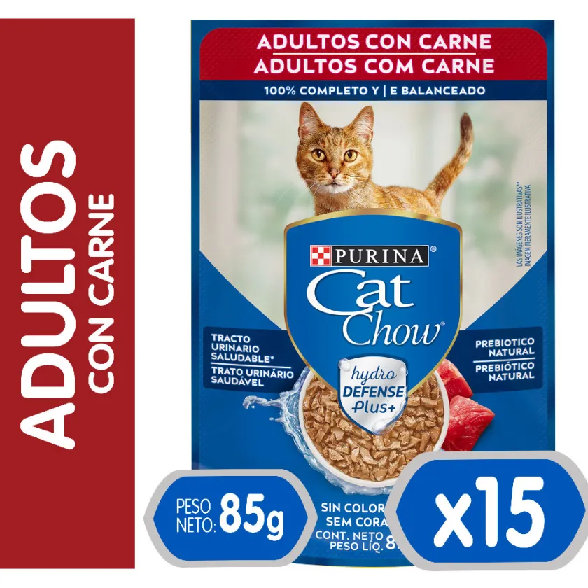Cat Chow - Purina Húmedos^Purina Cat Chow Hydro Adultos Carne 85gr PACK 15 Unidades