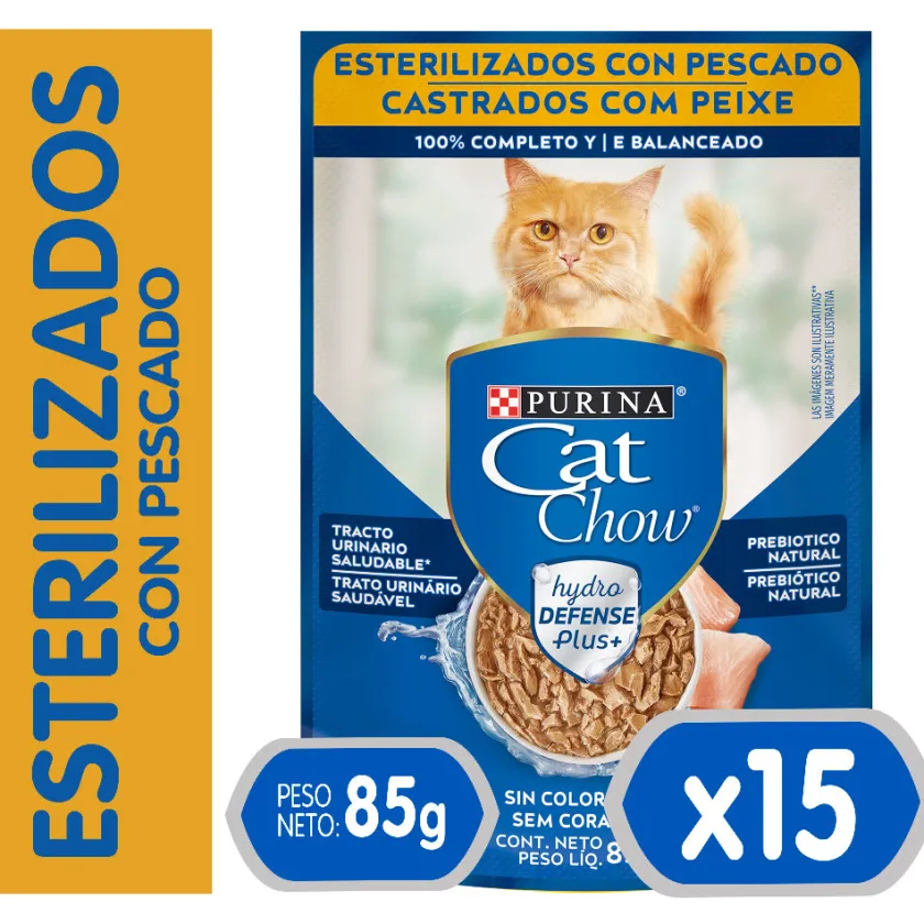 Cat Chow - Purina Húmedos^Purina Cat Chow Hydro Castrados Pescado 85gr PACK 15 Unidades