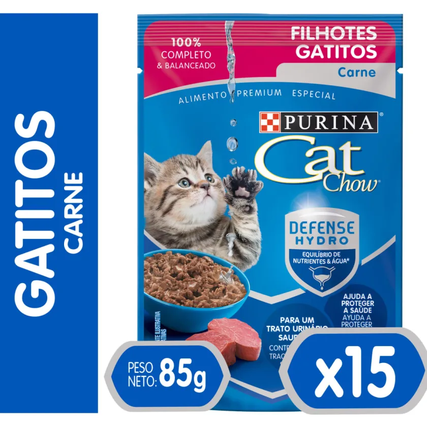 Cat Chow - Purina Húmedos^Purina Cat Chow Hydro Gatitos Carne 85gr PACK 15 Unidades