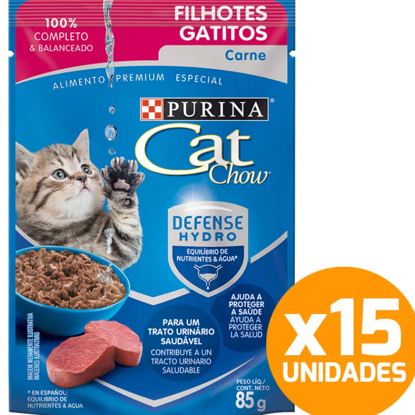 Cat Chow - Purina Húmedos^Purina Cat Chow Hydro Gatitos Carne 85gr PACK 15 Unidades