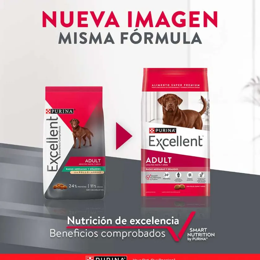Excellent Adultos (1 A 7 Años)^Purina Adult Chicken & Rice Medium & Large Breed 15kg