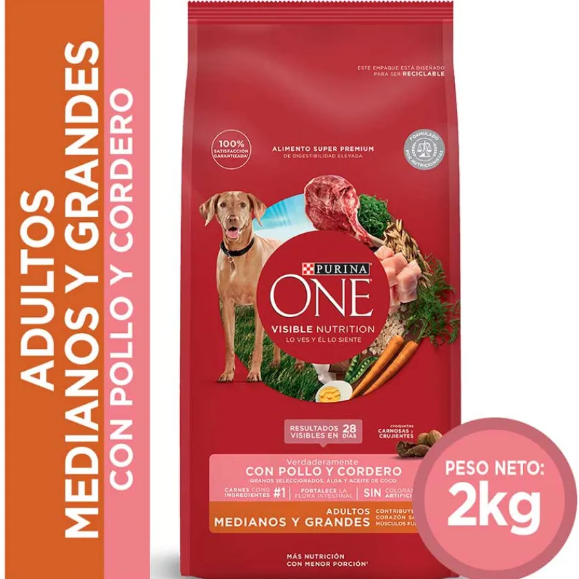 Purina One Adultos (1 A 7 Años)^PURINA® ONE® Adulto Mediano y Grande Pollo y Cordero 2kg