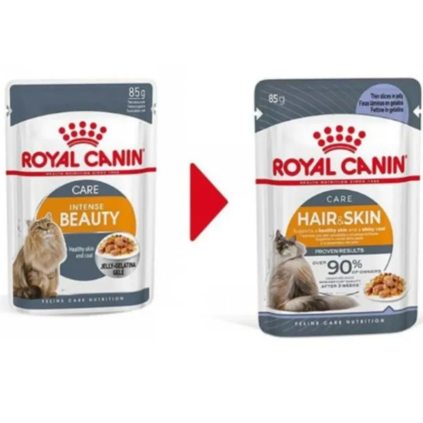 Royal Canin Húmedos^Gato Adulto Hair & Skin (Intense Beauty) Pouch 85gr x 12 unidades