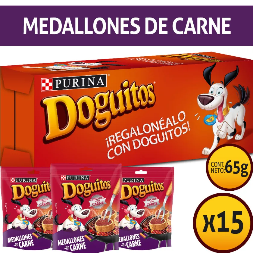 Galletas Y Snacks^Snacks para perros DOGUITOS® Medallones de carne 65gr Pack 15 Unidades