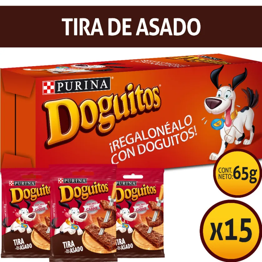 Circular Pet Galletas Y Snacks^Snacks para perros DOGUITOS® Tira de Asado 65gr Pack 15 Unidades